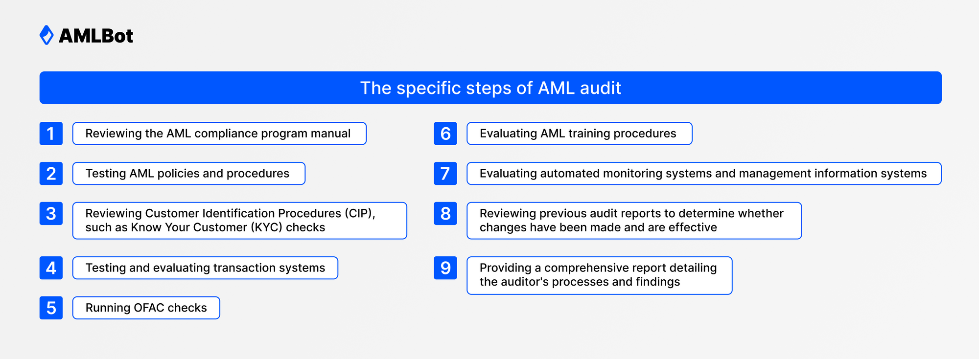 The specofic steps of AML audit